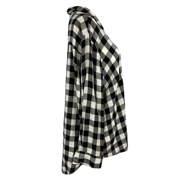 Terra & Sky Shirt Womens Sz 1X Black White Buffalo Check Button Up Collar - Picture 2 of 8